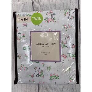 Laura Ashley Sheet Set Kids TWIN White Westie Dog Pup Floral Pink 3pc Bedding